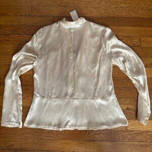 New Silk Blouse V-Neck, Ivory Color, Size 8